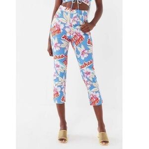 Urban Outfitters Pants Crop High Waist Cotton Spandex Miami Beach Print 27 NWT
